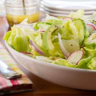 Butter Lettuce Salad with Avocado, Cucumber, and Pine Nuts with a Lemon Vinaigrette