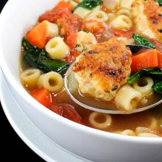 Mini Chicken Meatball, Pasta, and Vegetable Soup