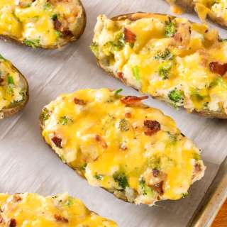 Broccoli Cheddar Twice-Baked Potatoes with Bacon