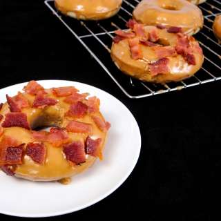 Baked Donuts with Maple Frosting and Bacon Crumbles