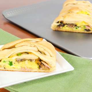 Breakfast Braid with Ham, Mushrooms, Cheddar, Green Onions, and Scrambled Eggs