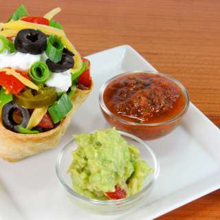 Mini Shredded Beef Taco Salad in Crispy Corn Tortilla Cups