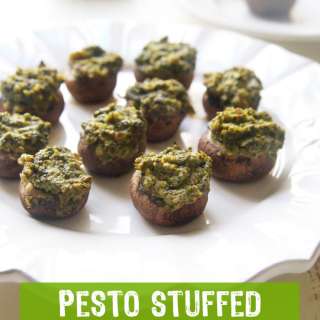 Vegan Pesto Stuffed Mushrooms