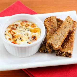 Parmesan and Tomato Baked Egg with Toast Soldiers
