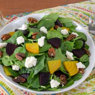 Roasted Beet Salad with Spinach, Feta, and Toasted Pecans