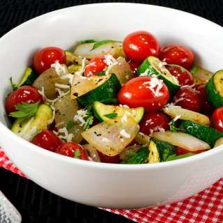 Zucchini and Tomato Sauté with Cotija Cheese and Cilantro