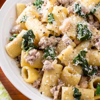 Rigatoni with Sausage, Beans, and Greens
