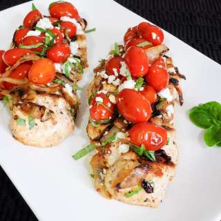 Chicken Breasts with Tomatoes, Caramelized Onions, and Feta Cheese