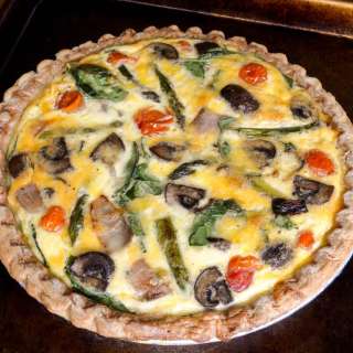 Roasted Vegetable Quiche with Spinach and Sharp Cheddar