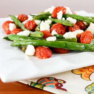 Roasted Green Beans and Tomatoes Topped with Feta
