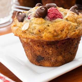 Banana Raspberry Chocolate Chip Muffins