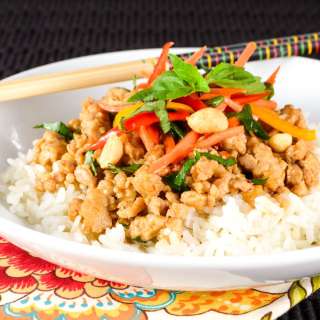 Thai Basil Chicken Rice Bowl with Lemongrass Coconut Rice