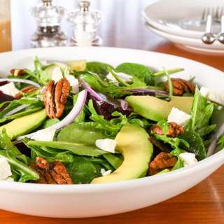 Roasted Beet, Goat Cheese, and Avocado Spinach Salad with Honey-Dijon Vinaigrette