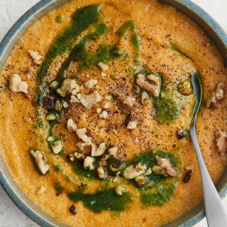 Carrot Amaranth Polenta with Parsley Oil