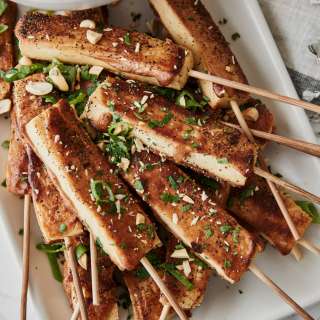Tofu Satay with Cilantro-Peanut Sauce