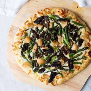 Asparagus and Morel Pizza with Garlic Confit