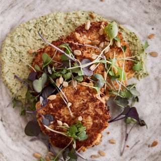 Cauliflower Fritters with Herb-Sunflower Spread
