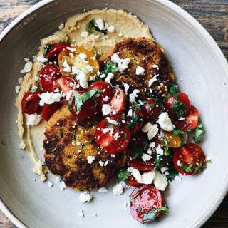 Zucchini Lentil Fritters with Spread and Extra Veg