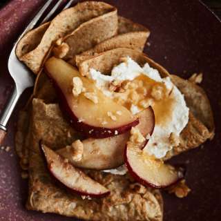 Rye Crepes with Maple Butter Pears