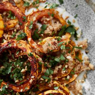 Spiced Delicata Squash with Amaranth and Garlic Yogurt