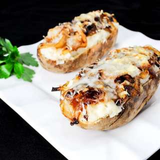Caramelized Onion and Swiss Cheese Twice Baked Potatoes