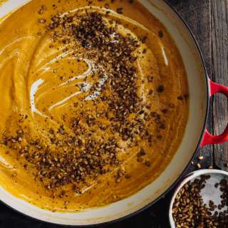 Ginger Sweet Potato Soup with Crispy Farro