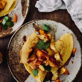 Chickpea Crepes with Roasted Vegetables and Chipotle Compound Butter