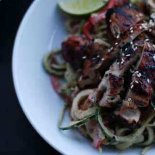 Rainbow Cashew Zoodles with Sesame Grilled Chicken