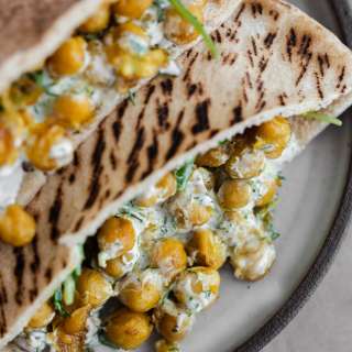 Chickpea Curry Stuffed Pita with Dill Yogurt