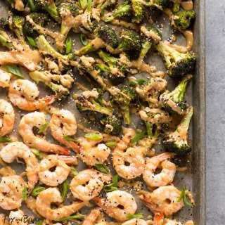 Sheet Pan Peanut Sauce Shrimp and Broccoli