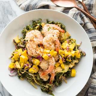 Coconut Shrimp Salad with Peanut Sauce Dressing and Mango Salsa