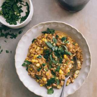 Baked Sweet Corn Farro Risotto