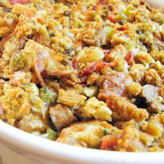 Stuffing with Mushrooms, Sausage, and Bacon