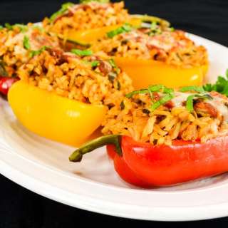 Stuffed Bell Peppers with Chicken Italian Sausage, Rice, and Spinach