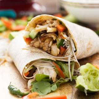Quick hoi sin chicken noodle wrap