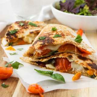 Roasted vegetable ‘caprese’ quesadillas