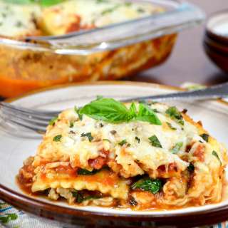 Ravioli Lasagna with Chicken Italian Sausage and Spinach