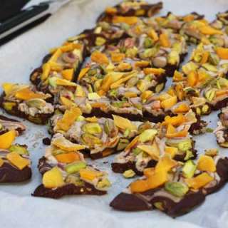 Mango and pistachio chocolate bark