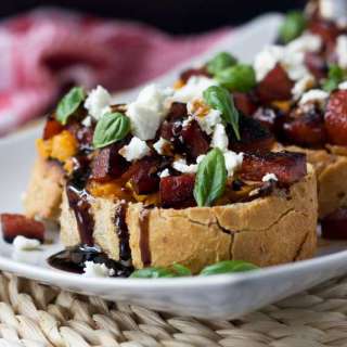 Sweet potato, chorizo and feta bruschetta