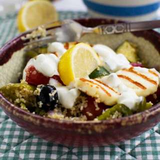 One Pan Roasted Vegetable Couscous With Halloumi