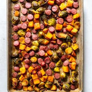 Sausage, Butternut Squash and Brussels Sprouts Sheet Pan Dinner