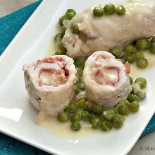 Chicken Involtini with Fontina, Speck and Peas