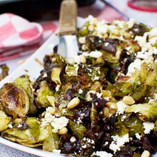 Honey Balsamic Brussels Sprouts With Caramelized Onions, Pine Nuts And Feta