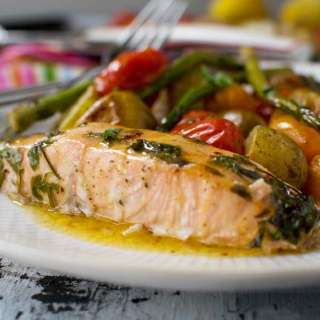 Lemon butter salmon with potatoes and asparagus (sheet pan dinner)