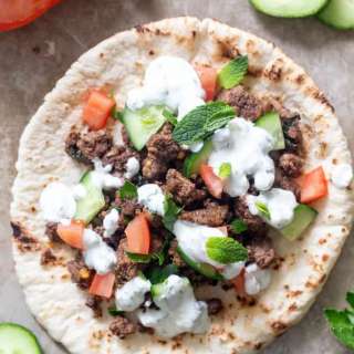 Spiced Lamb Pitas with Feta Mint Sauce