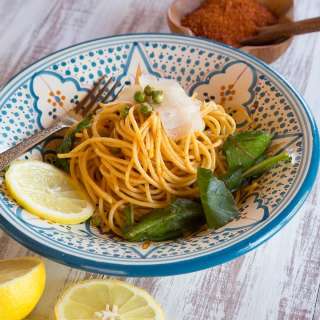 Smoky Pasta with Peas and Greens