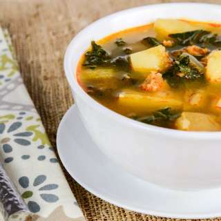 Portuguese Caldo Verde - Soup with Potatoes, Kale, and Chorizo