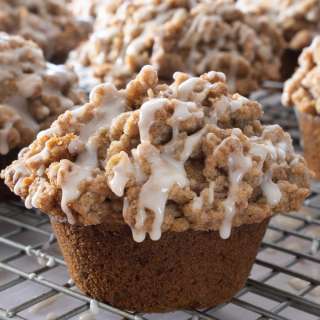 Pumpkin Crumb Cake Muffins with Maple Glaze
