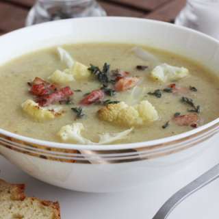 Roasted cauliflower and pancetta soup