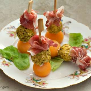 Prosciutto, Goat's Milk Ricotta and Rockmelon Skewers